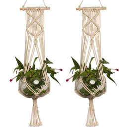 Planters Pots Handmade Macrame Plant Hanger Flower Pot Hanging Rope Braided Craft For Wall Decoration Countyard Garden Holder 230607