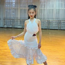 Stage Wear National Standard Dance Costumes For Girls White Tops Lace Skirts Suit Latin Performance Dress Modern DN15344