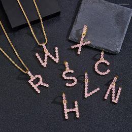 Chains Hip Hop Crystal Tennis 26 Letter Name Pendant Necklace For Women Men Pink Purple Rhinestone Robe Neck Chain Jewelry Party Gift