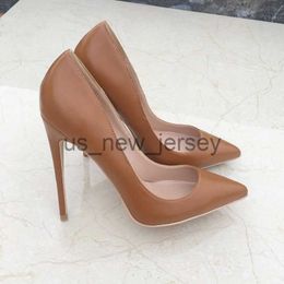 Sandals Fashion Classic Nude Matt Leather Women's High Heels Narrow Top For Wedding Party Shoes Women 8 / 10 / 12 Cm Plus Size 43 44 45 J230608