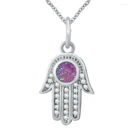 Pendant Necklaces ZEMO Fatima Hand Necklace Women Man Opal Stone Chain Stainless Steel Palm Crystal Hamsa Chocker Jewelry