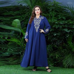 Casual Dresses Vintage Blue Maxi For Women Long Skirts Plus Size Clothing Gown Muslim Festival Clothes Kleider Tallas Grandes Vestidos