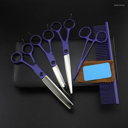 Kit Professional Japan 7 Inch Violet Pet Dog Grooming Hair Scissors Set Cutting Shears Thinning Barber Hairdressing