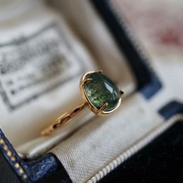 Wedding Rings LAMOON Natural Green Moss Agate Ring For Women Vintage Gemstone 925 Sterling Silver Gold Plated Jewelry Accessories RI007 230608