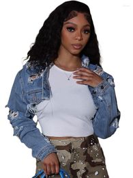 Women's Jackets Sexy Ripped Cropped Denim Coats Asymmetric Long Sleeve Hole Cardigan Tops Night Club Outfits For Women Party Short