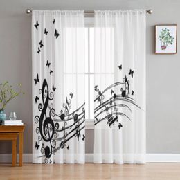 Curtain Vector Musical Notes Staff Background Sheer Curtains For Living Room Bedroom Voile Drapes Balcony Printed Tulle