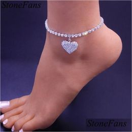 Anklets Stonefans 2021 Pendant Heart Rhinestone Anklet Bracelet Charms Bk For Women Crystal Sandal Foot Jewellery Drop Delivery Dhqp9