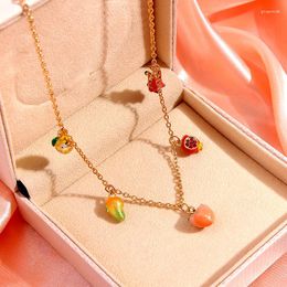 Chains Unique Design Multicolor Enamel Fruit Pendant Necklace For Women Fashion Mango Peach Pomegranate Jewelry Gift