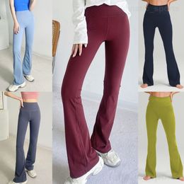 Lu Align Lu Yoga Exercise Flared Pants Girl Soft Sanding Training Yogas Pants High Waist Sport Bell Bottoms Upturned buttocks Naked Fitness Full Length Gym