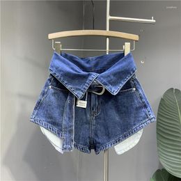 Women's Jeans Dark Blue Ultra Short 2023 Spring/Summer Pocket Sweet Wide Leg Pants For Women Jean Shorts Female Denim