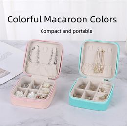 Jewellery Boxes Mini Portable Storage Case Travel Jewellery Box Small Storage Organiser Boxes Rings Earrings Necklaces Holder Display Macaron Colour