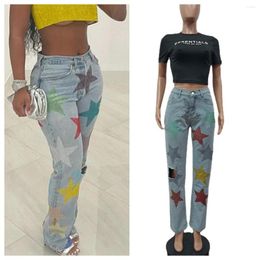 Women's Jeans Hight Waist Sequin Stars Denim Pants Hole Skinny Pencil Streetwear Summer Blue Clubwear Women Trousers