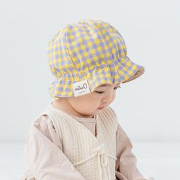 Caps Hats Spring Summer Baby Beach Hats Cotton Plaid Outdoor Sun Hat Infant Kids Girls Boys Bucket Caps 230608