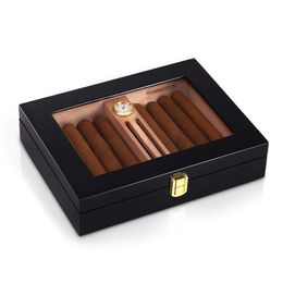 Humidifiers Cedar Wood Cigar Humidor Mini Portable Humidor with Humidifier Hygrometer Piano Lacquer with Sunroof Cigarette Case
