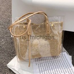 Evening Bags Summer New Transparent Straw Bag Large Capacity Rattan Shoulder Bag Woven Handmade Tote Bag Seaside Beach Bag Shopping Bag 2022 J230608