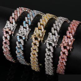 Tennis 9Mm Colorf Cubic Zircon Diamonds Bracelets Cuban Link Chain Bangle Couple Lover Jewellery Gift Drop Delivery Dhcis
