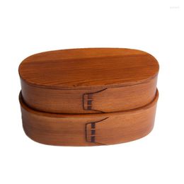 Dinnerware Sets Double Layer Wood Lunch Containers Japanese Bento Sushi Box Portable Container With Straps