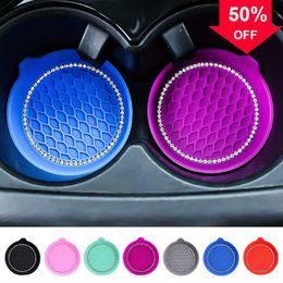 New New Car Interior Non-slip Water Cup Pad Diamond Rhinestone Bling Decoration Cup Bottle Anti-skid Rubber Cushion Mat Accessories