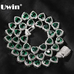 Pendant Necklaces UWIN Cluster Heart Baguettecz Tennis Necklaces for Women Iced Out Cubic Zirconia Necklaces Fashion Jewelry for Christmas Gift 230607