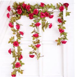 Decorative Flowers 2.2m Silk Artificial Rose Vine Hanging For Wall Decoration Rattan Fake Plants Leaves Garland Romantic Wedding Home Decor