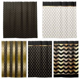 Shower Curtains Elegant black and gold leaf seamless pattern chevron striped shower curtain bathroom curtain with hook bathroom curtains l220cm 230607