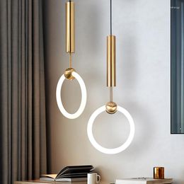 Chandeliers Gold Plated Circular Pendant Lamp Modern Corridor Bedroom Bedside Furniture Lighting Decoration