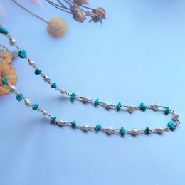 Chains Promotion ! Handmade Natural Freshwater Pearl Beads Choker Necklace For Women & Gift Blue Turquoise Chain