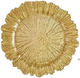 Plastikowe hurtowe 13 -calowe talerze rafy złota ładowarki na ślub 4.23