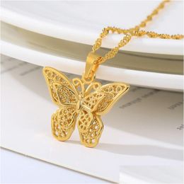 Pendant Necklaces Stainless Steel Hollow Butterfly Necklace 18K Real Gold Plated Classic Jewelry Drop Delivery Pendants Dhabd