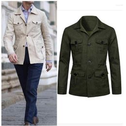 Men's Jackets Cotton Linen Cargo Men Multi Pockets Outdoor Jacket Safari Streetwear Work Outwear 4 Colours Size M-5XL