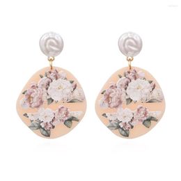 Dangle Earrings European And American Creative Geometric Yake Ladies Simple Flower Pattern Resin Earrings.