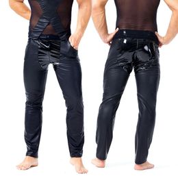 Pants Sexy Men Plus Size PVC Shiny Pencil Pants Patchwork Faux Leather Tight PU Glossy Punk Pencil Pants Erotic Lingerie Gay Wear 54