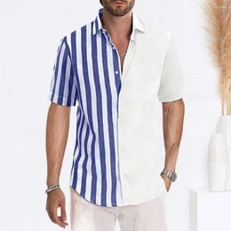 Men's Casual Shirts Trendy Men Shirt Quick Drying Tops Short Sleeve Color Block Office Dressing Up