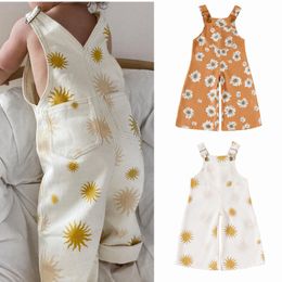 Rompers 1-5Y Kids Girls Casual Playsuits Baby Summer Clothing Sleeveless Flower Wide Leg Suspender Pant Romper Children Overalls 230608