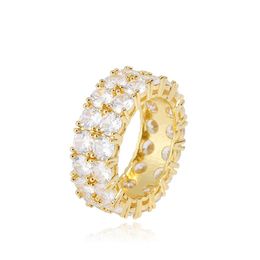 With Side Stones Hip Hop Shiny Double Layers White Zirconia Bling Ring 18K Real Gold Plated Women Mens Finger Rap Drop Delivery Jewel Dhxmb