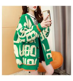 Cardigans New Women Girl Fall Winter Full Sleeve printed Letters Cardigans Open Front Knitwear Knitted Cardigan Coat Jacket Tops