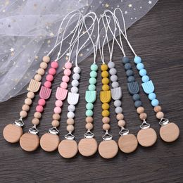 Baby Teethers Toys Pacifier Clips Round Beech Silicone Rainbow Beads for Dummy Nipple Holder Soother Chain Teether Toy 230607