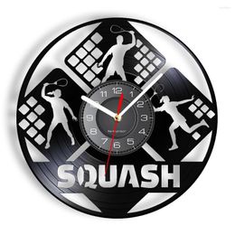Wall Clocks Squash LP Record Clock For Bedroom Sports Home Decor Team Racket Handicraft Art Carved Music Retro