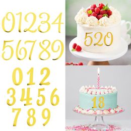 Festive Supplies 1Set 0-9 Numbers Golden Mirror Acrylic Cake Decoration Happy Birthday Topper Kids Wedding Party Dessert