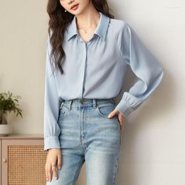 Women's T Shirts Lapel Long-sleeved Shirt Straight All-match Pullover Blouse Temperament Commuting Professional 2023 Spring Women's Top