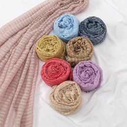 Cotton Viscose Hijab With Rhinestone Muslim Scarves Shawls Solid Headscarf With Lace Islamic Turban Headband Wraps Foulard