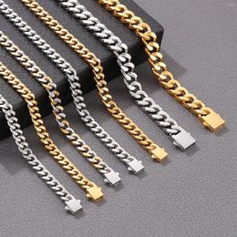 Chains 8/12mm Polished Curb Cuban Necklace Bracelet Men Stainless Steel Multi-Color/Size Jewelry Set Gold/Silver Color