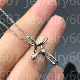 Best Seller Trend Designer Necklace Sterling Silver Couple Cross Hollow twisted string necklace Pendant Fashion trend High quality gift party Hot Sale