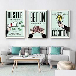 Paintings Canvas Painting Time Is Money Quote Watercolour Mural Inspirational Take The Risk Or Hustle In Silence Posters Room Wall Ar Dhgy5