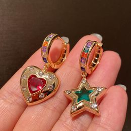 2024 Stylish asymmetric cute sweet diamond crystal star heart pendant stud earrings for women girls fashion ins luxury designer vintage earring jewelry silver post