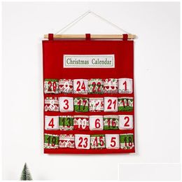 Christmas Decorations Red Advent Calendar Wall Hanging Xmas Ornament Printing Candy Bag Count Down Admission Gift Bags Home Decorati Dhaei