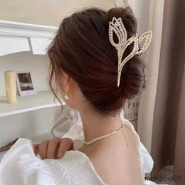 Other Golden Tulip Pearl Rhinestone Hair Cls Women's Korean Fashion Ponytail Cl Clip Clips for Girls Accessories R230608