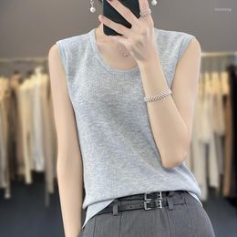 Women's T Shirts Women's T-shirt Summer Solid Colour Sweater Sleeveless Casual Knitwear U-Neck Ladies Tops Blouse Overside Pullover Tees