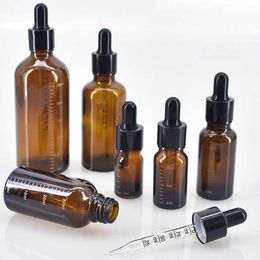 Dropper Bottles with Scale 5ml-100ml Reagent Eye Drop Amber Glass Aromatherapy Liquid Pipette Bottle Refillable Travel CM2H