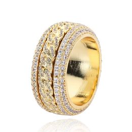 With Side Stones Bling Zircon Rotating Ring Rotatable Hip Hop Mens Cuban Circle Finger Jewelry Drop Delivery Dh7Zf